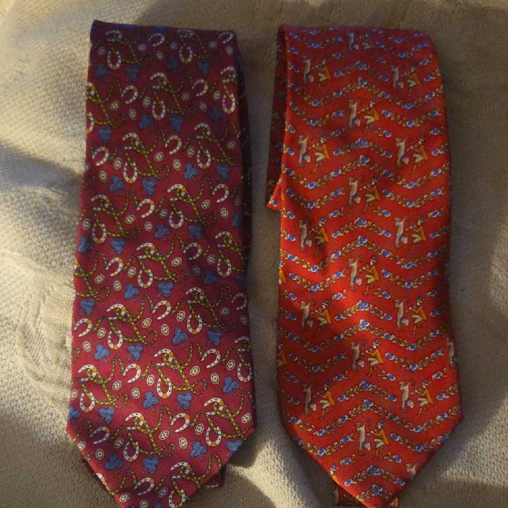 Salvatore Ferragamo Red and Purple Patterned Silk Ties